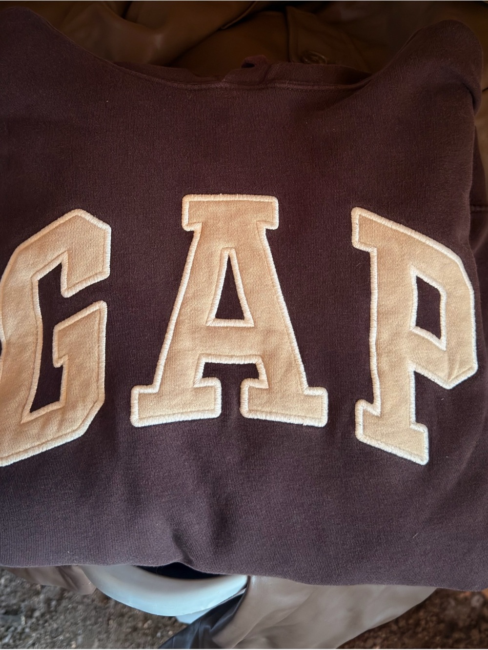 GAP Logo Applique Crewneck Hoodie - Dark brown with Cream Letters